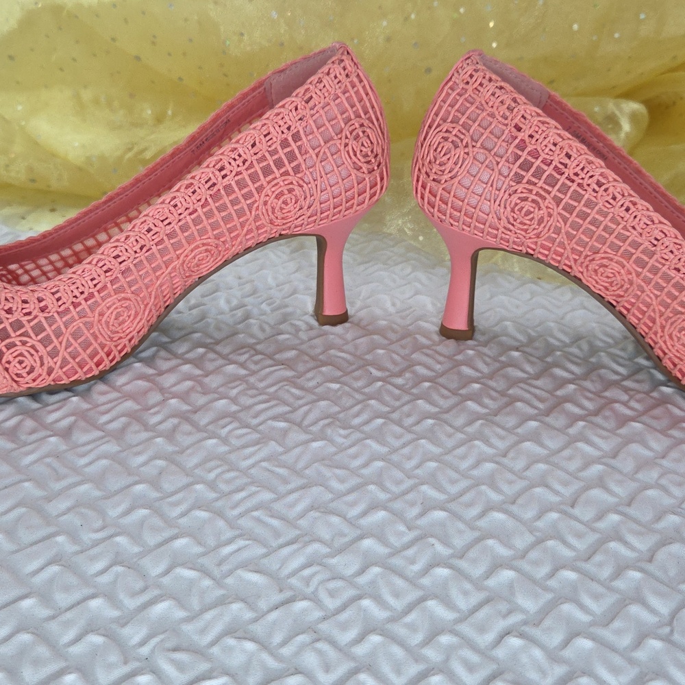 Alex Marie Coral Pink Woven Pointed Kitten Heels 7.5 - Picture 3 of 16